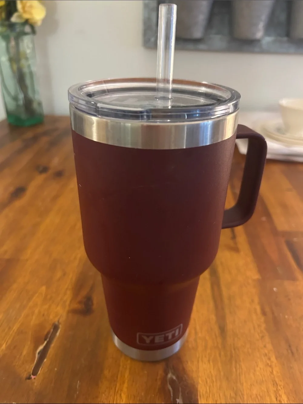 Yeti Rambler Straw Stainless Steel Travel Mug with Handle -35 oz Wild Vine Red